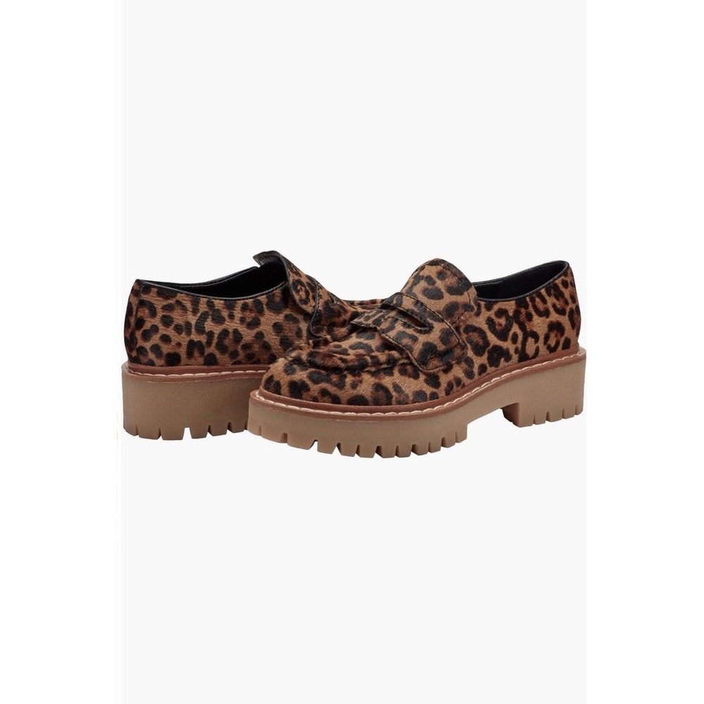 Mark Fisher Lug Sole Penny Loafers Womens size 7.5 M Leopard Preppy Mob Wife NIB